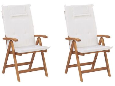 Sada 2 záhradných stoličiek z agátového dreva s vankúšikmi biela JAVA