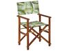 Sæt med 2 akacieklapstole og 2 udskiftningsbetræk mørkt træ med gråt / tropisk bladmønster CINE_819315