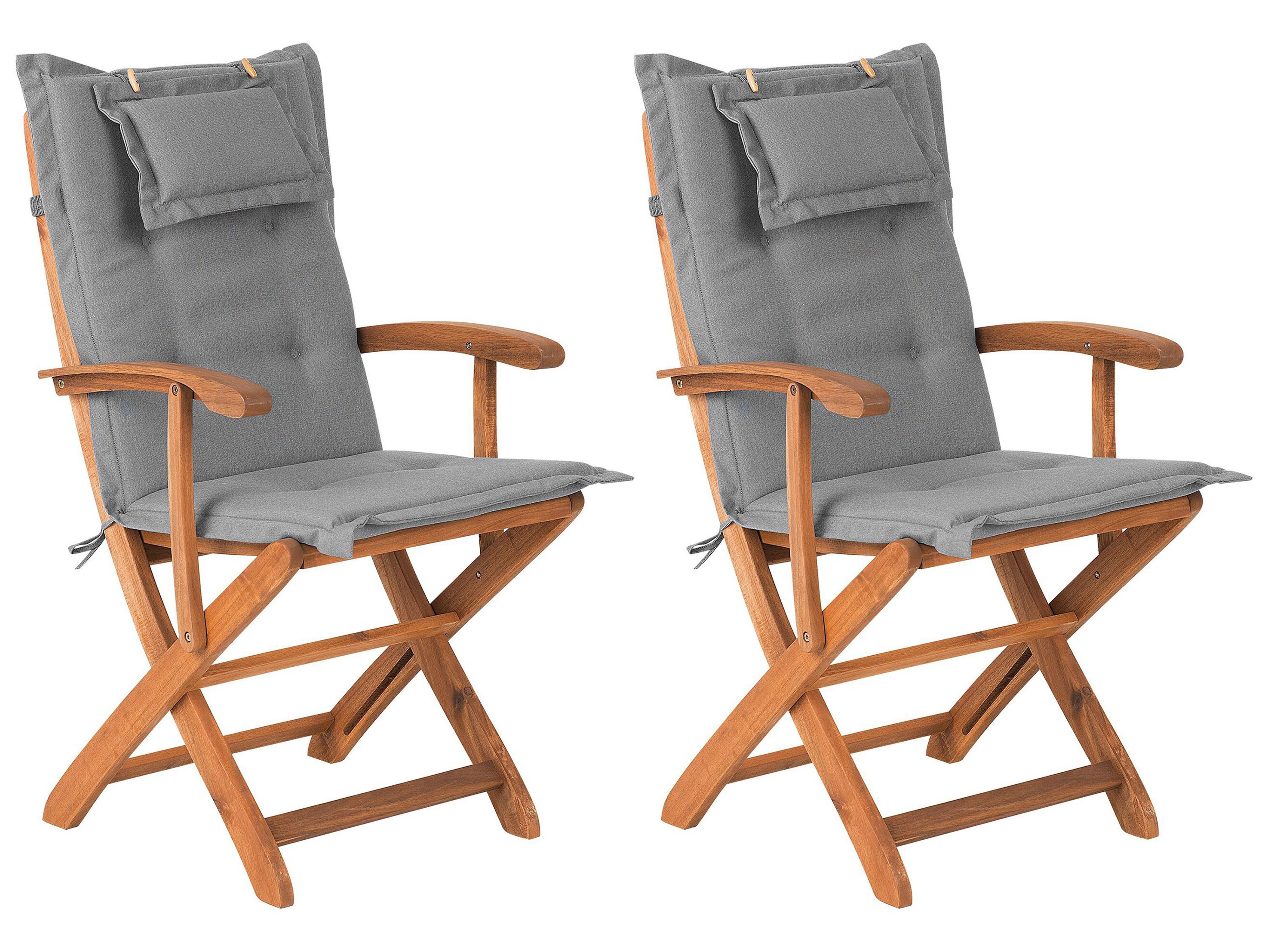 Set of 2 Garden Folding Chairs with Grey Cushions MAUI - Furniture, lamps &  accessories up to 70% off | Avandeo online store