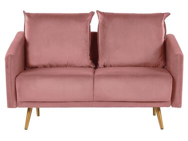 2-Sitzer Sofa Samtstoff rosa mit goldenen Beinen MAURA