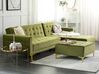 Left Hand Velvet Corner Sofa with Ottoman Green ABERDEEN_882336