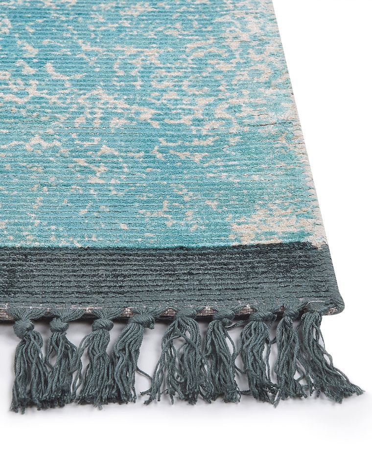 Viscose Area Rug 80 x 150 cm Blue and Beige AKARSU Beliani.co.uk