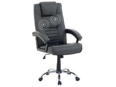 Cadeira de escritório com função de massagem e aquecimento em pele sintética preta COMFORT