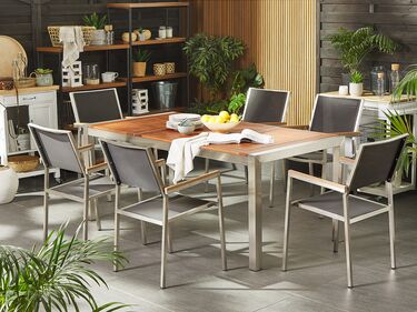 6 Seater Garden Dining Set Eucalyptus Wood Top with Grey Chairs GROSSETO