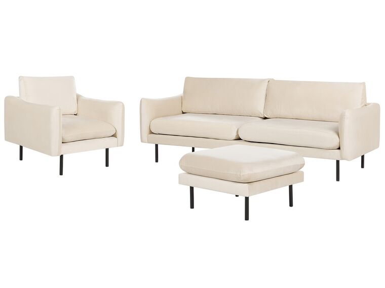 Sofa Set Samtstoff hellbeige 4-Sitzer mit Ottomane VINTERBRO_897584