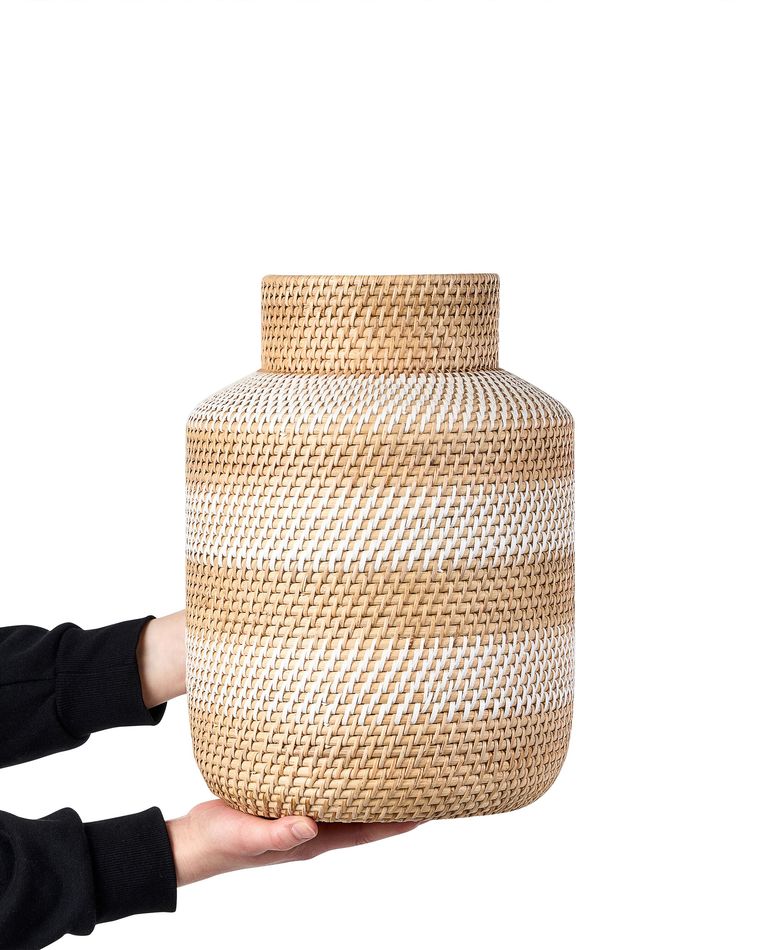 Vase Vietnamien En Rotin Et Bois - Décor Artisanal - Occasion