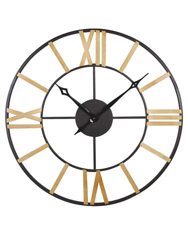 Reloj de pared de metal negro/dorado ø 80 cm VALSOT