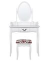Toaletka 1 szuflada owalne lustro ze stołkiem biała SOLEIL _786309