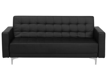 3 Seater Faux Leather Sofa Bed Black ABERDEEN