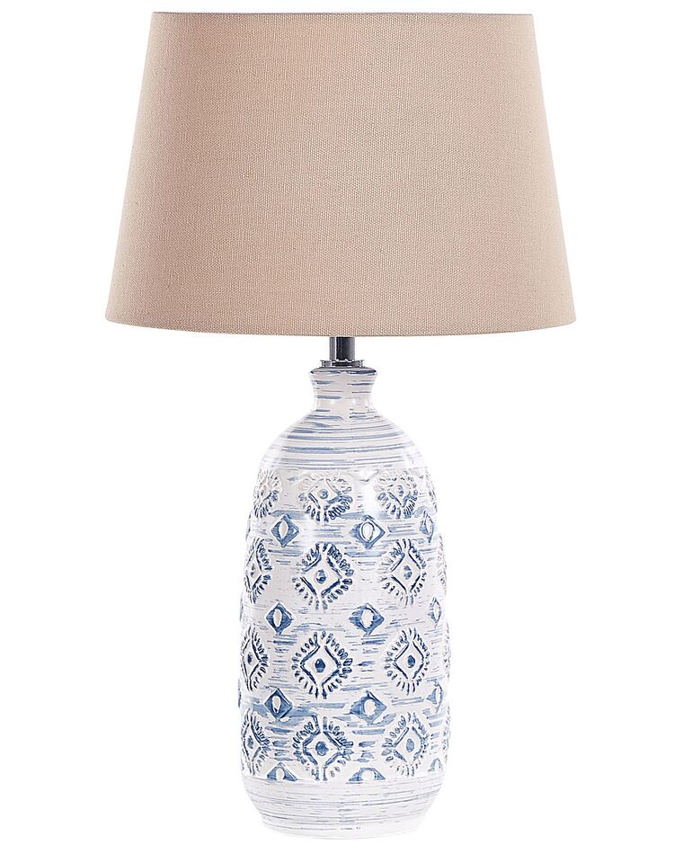 Lampada da tavolo ceramica bianco blu e sabbia 45 cm PALAKARIA_833957