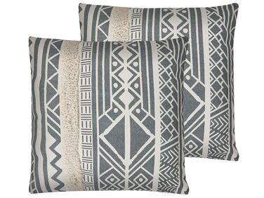 Set of 2 Cushions Geometric Pattern 45 x 45 cm Grey LAURUS