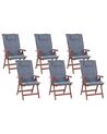 Lot de 6 chaises de jardin avec coussins bleus TOSCANA_788281