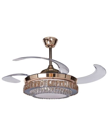 Retractable Blades Ceiling Fan with Light Gold ASHLEY