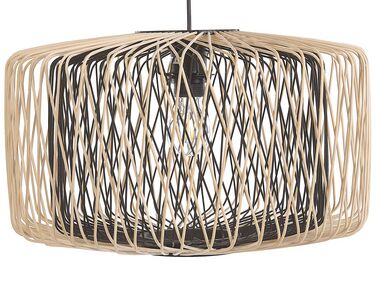 Lampe suspension en bambou clair et métal noir JAVARI