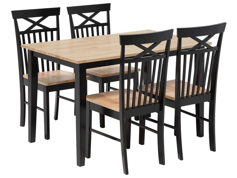 Zestaw do jadalni stół i 4 krzesła drewniany jasny z czarnym HOUSTON_745743
