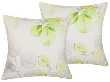Conjunto 2 almofadas decorativas brancas com folhas verdes 45 x 45 cm PEPEROMIA
