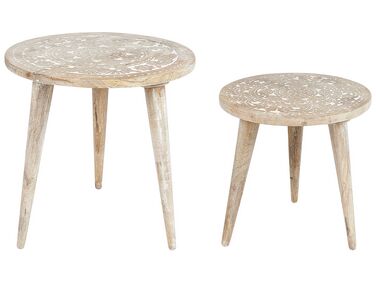 Conjunto de 2 mesas de apoio em madeira castanha clara e branca UDAY