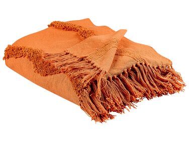 Manta decorativa em algodão laranja 125 x 150 cm KHARI