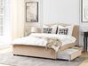 Čalouněná béžová manželská postel s úložným prostorem 160 x 200 cm MONTPELLIER_710901