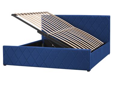 Zamatová posteľ s úložným priestorom 160 x 200 cm modrá ROCHEFORT