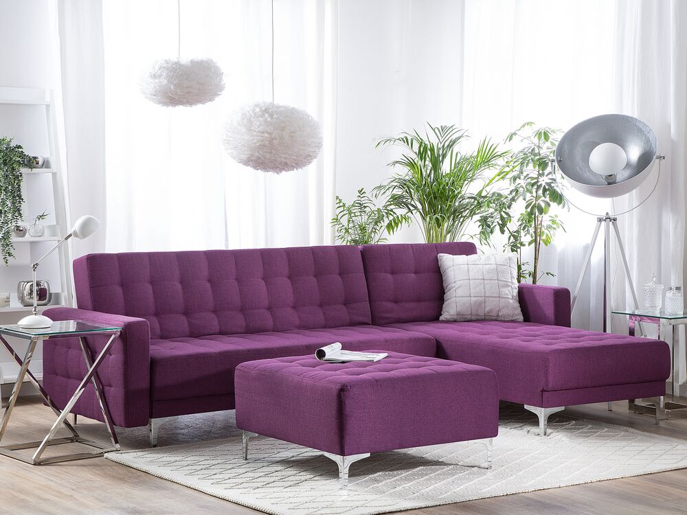 Left Hand Fabric Corner Sofa Purple, Purple Sofa Bed