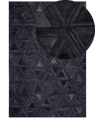 Vloerkleed leer zwart 160 x 230 cm KASAR