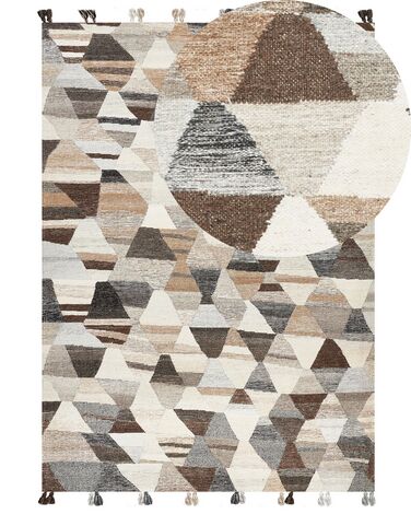 Alfombra kilim de lana beige/marrón/negro 200 x 300 cm ARGAVAND