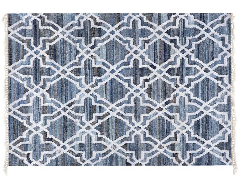Teppich blau 140 x 200 cm marokkanisches Muster Kurzflor ADIYAMAN_802587