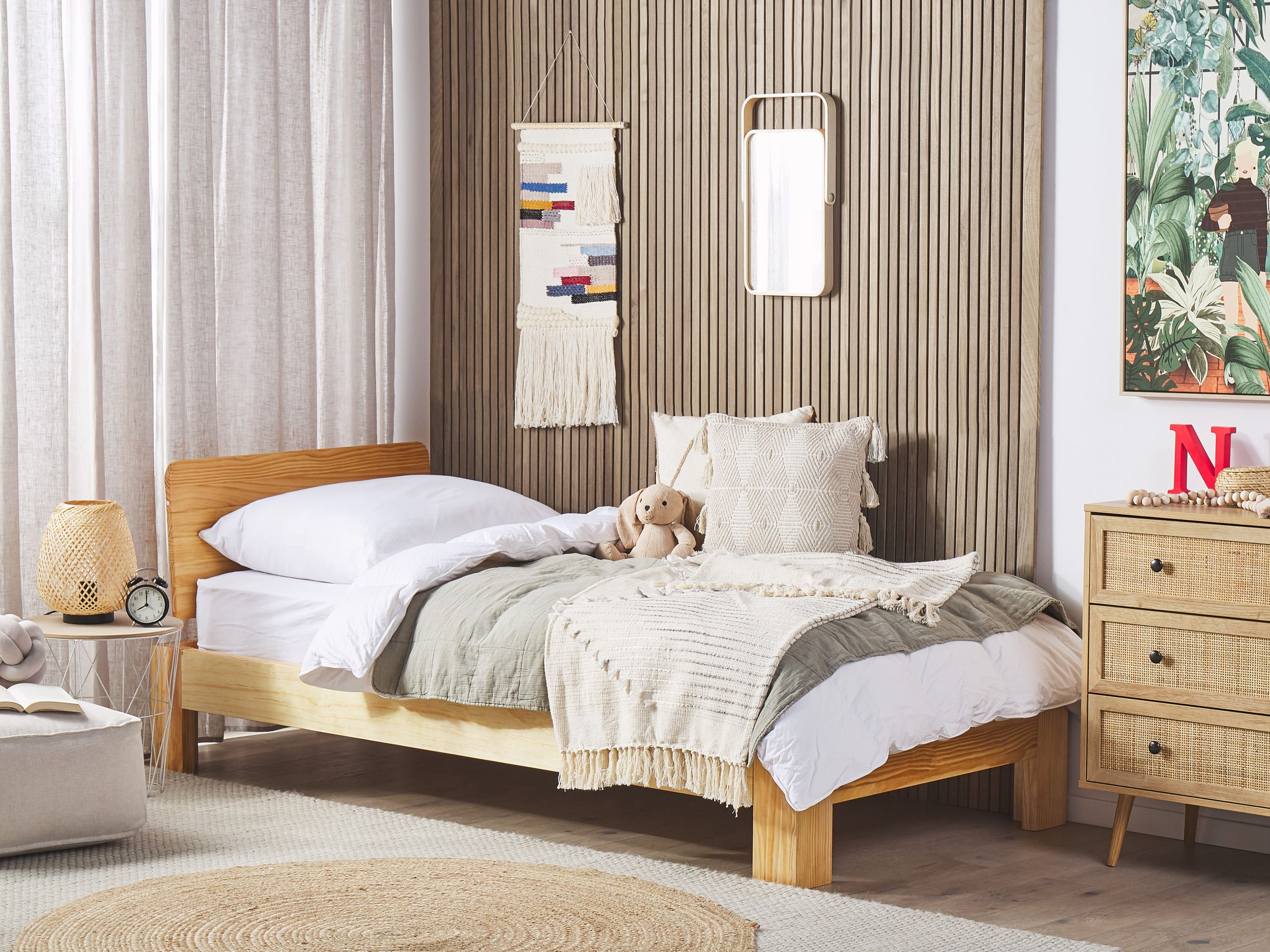 Cama individual em madeira clara 90 x 200 cm ROYAN