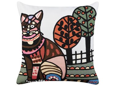 Vyšívaný bavlněný polštář s motivem kočky 50 x 50 cm vícebarevný MEHSANA
