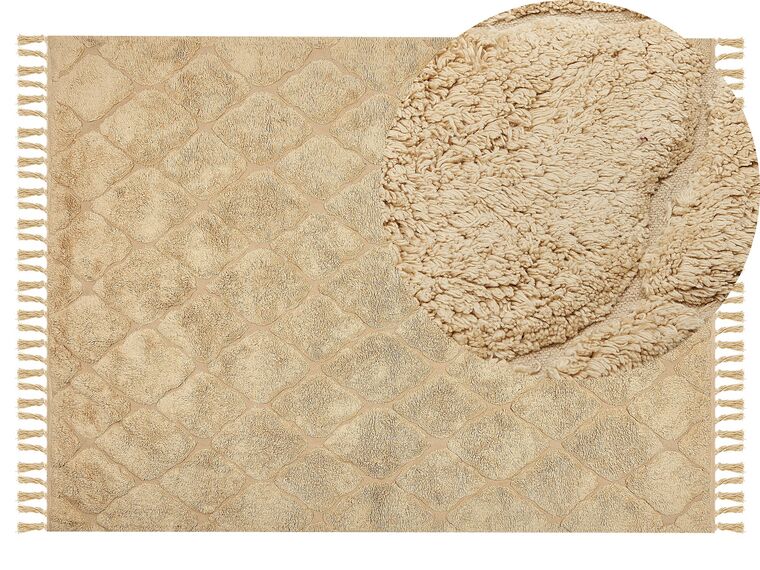 Teppich Baumwolle sandbeige 140 x 200 cm geometrisches Muster Kurzflor SANLIURFA_840547