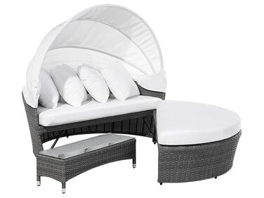 PE Rattan Garden Daybed with Coffee Table Grey SYLT LUX