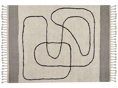 Teppich Baumwolle beige / schwarz 160 x 230 cm abstraktes Muster Kurzflor DOKUZ