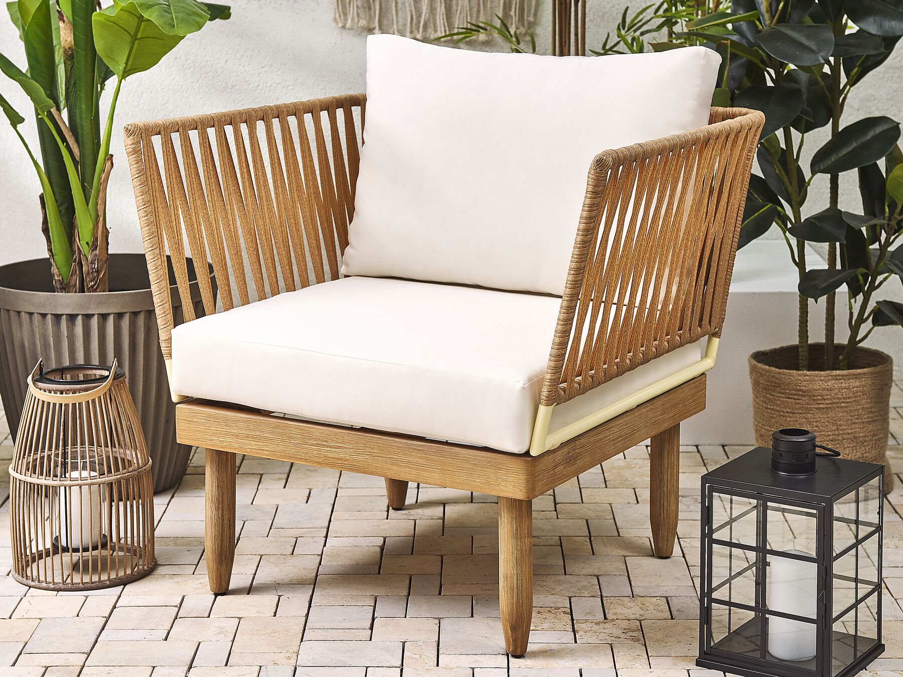 4 Seater Acacia Wood Garden Lounge Set White CREMONA | Beliani.co.uk
