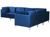 Left Hand 6 Seater Modular Velvet Corner Sofa Blue EVJA_859747