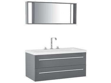 Badrumsmöbler väggskåp spegel och tvättställ grå ALMERIA