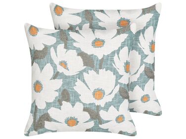 Set of 2 Cotton Cushions Floral Pattern 45 x 45 cm Blue JATROPHA