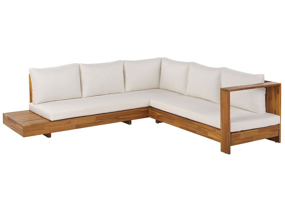 5 Seater Acacia Wood Garden Corner Sofa Set White MARETTIMO Beliani.co.uk