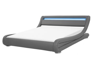 Vodní postel z umělé kůže s LED 160 x 200 cm šedá AVIGNON