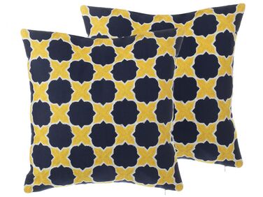 Set of 2 Cotton Cushions Quatrefoil Pattern 45 x 45 cm Blue and Yellow MUSCARI