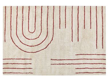 Cotton Area Rug Beige with Red TIRUPATI Various Sizes