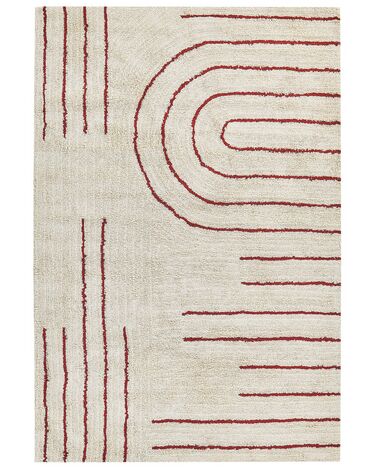 Teppich Baumwolle 160 x 230 cm beige / rot Streifenmuster Kurzflor TIRUPATI