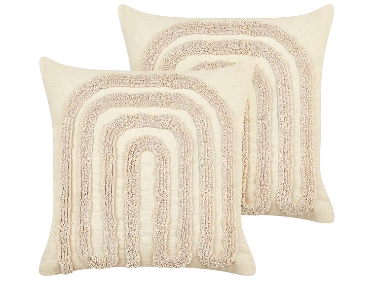 Set of 2 Cotton Tufted Cushions 45 x 45 cm Beige TATSOI_906639
