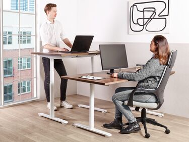 Electric Adjustable Standing Desk 160 x 72 cm Dark Wood and White DESTINAS