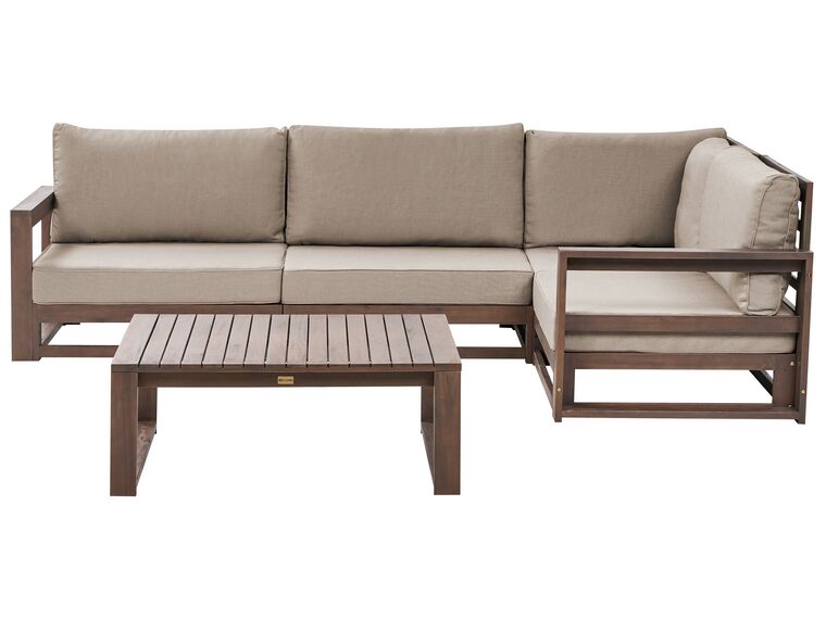 Left Hand 4 Seater Acacia Wood Garden Corner Sofa Set Dark TIMOR II