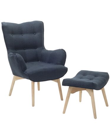 Wingback Chair with Footstool Dark Blue VEJLE