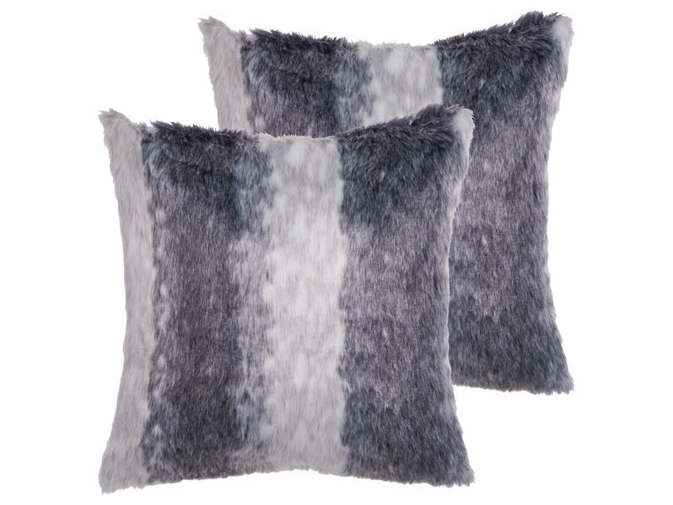 Set of 2 Faux Fur Cushions 45 x 45 cm Grey HORDEUM_822151