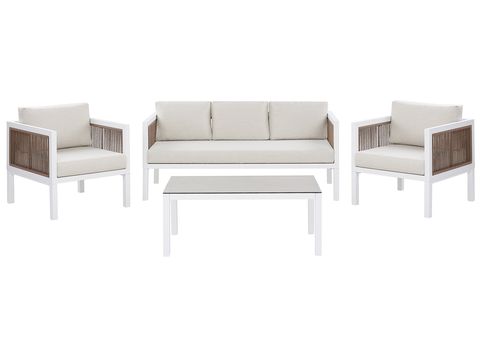 5 Seater Garden Sofa Set White And Brown Borello Beliani No 5 Seater Garden Sofa Set White And, White Garden Sofa Sets