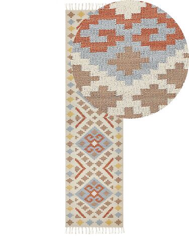 Kelim Teppich Baumwolle mehrfarbig 80 x 300 cm geometrisches Muster Kurzflor ATAN