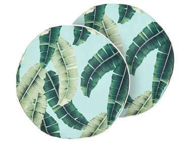 Set of 2 Outdoor Cushions Leaf Motif ⌀ 40 cm Green BOISSANO